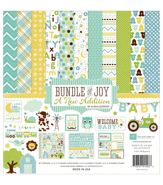 Echo Park 'BABY BOY' 12x12" Cardstock Sticker Sheet Scrapbooking/Card Making Echo Park 'BABY BOY' 12x12" Cardstock Sticker Sheet Scrapbooking/Card Making